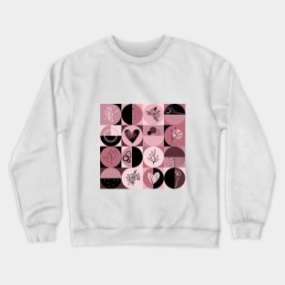 repeating geometry pattern, squares and circles, ornaments, black pink color tones Crewneck Sweatshirt